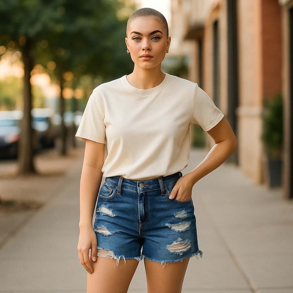 American Eagle Denim Shorts Distressed Frayed Hem Super Stretch‎ Size 0